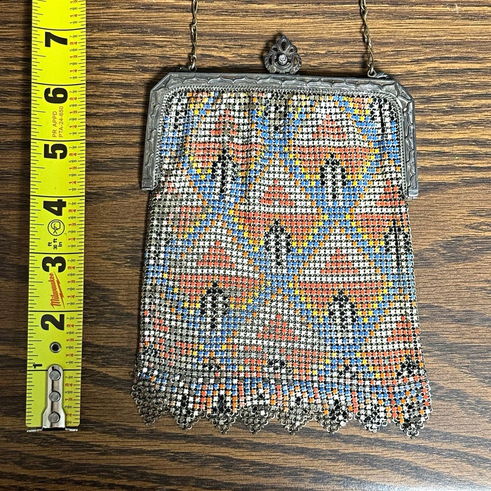 Antique Whiting & Davis Enamel Mesh Purse Art Deco 1920s Flapper Bag Multicolor